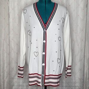 DG2 Diane Gilman Ivory Soft‎ Ease Embellished V Neck Boyfriend Cardigan XL NWT